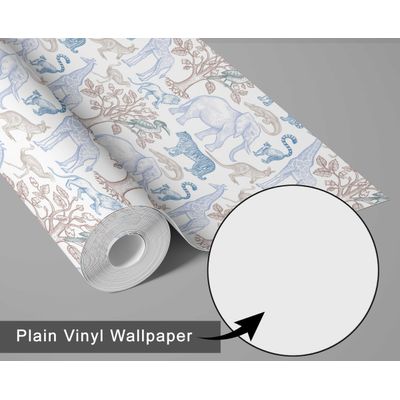 Papel de Parede Autoadesivo Vinílico Animais do Safári Azul, Fácil Aplicação para Quarto Infantil e Sala de Brincar - S4Sassy 63,5 cm (L) × 152,4 cm (C) / Azul - Vinil Texturizado