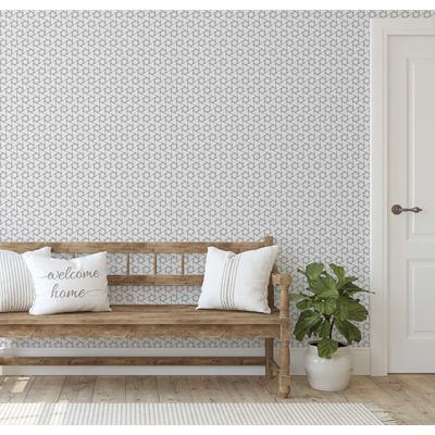 Papel de Parede Autoadesivo Vinílico Padrão de Nó Geométrico Cinza, Revestimento Decorativo Fácil DIY para Quarto e Sala - S4Sassy 63,5 cm (L) × 152,4 cm (C) / Cinza - Vinil Texturizado