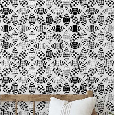 Papel de Parede Vinil Adesivo Estampa Floral Dot Blossom À Prova d'Água Preto Removível para Quartos e Salas, para Locatários - S4Sassy 63,5 cm (L) × 152,4 cm (C) / Preto - Vinil Liso