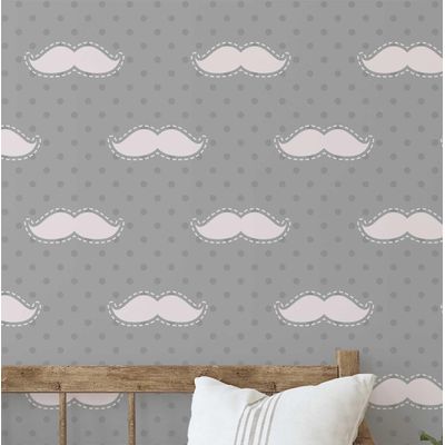 Papel de Parede Estampa Bigode Cinza, Vinílico Autoadesivo, Revestimento DIY Fácil para Quarto Infantil e Brinquedoteca - S4Sassy 63,5 cm (L) × 609,6 cm (C) / Cinza - Vinil Liso