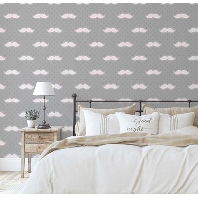 Papel de Parede Estampa Bigode Cinza, Vinílico Autoadesivo, Revestimento DIY Fácil para Quarto Infantil e Brinquedoteca - S4Sassy 63,5 cm (L) × 609,6 cm (C) / Cinza - Vinil Liso