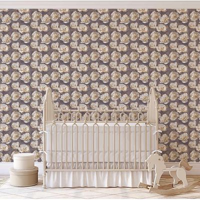 Papel de Parede Vinílico Autoadesivo Removível Estampa Floral Chic Bloom Cinza para Banheiro e Lavanderia - S4Sassy 63,5 cm (L) × 152,4 cm (C) / Cinza - Vinil Texturizado
