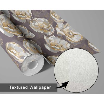 Papel de Parede Vinílico Autoadesivo Removível Estampa Floral Chic Bloom Cinza para Banheiro e Lavanderia - S4Sassy 63,5 cm (L) × 152,4 cm (C) / Cinza - Vinil Texturizado
