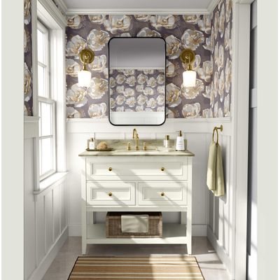 Papel de Parede Vinílico Autoadesivo Removível Estampa Floral Chic Bloom Cinza para Banheiro e Lavanderia - S4Sassy 63,5 cm (L) × 152,4 cm (C) / Cinza - Vinil Texturizado
