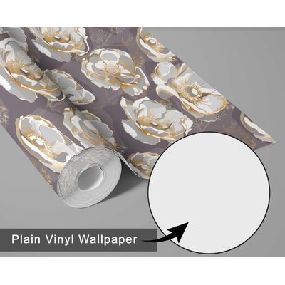 Papel de Parede Vinílico Autoadesivo Removível Estampa Floral Chic Bloom Cinza para Banheiro e Lavanderia - S4Sassy 63,5 cm (L) × 152,4 cm (C) / Cinza - Vinil Texturizado