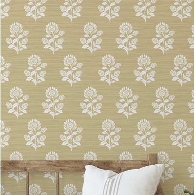 Papel de Parede Floral Étnico Estilo Asiático Autoadesivo, Revestimento Decorativo Fácil para Quarto e Sala - Amarelo - S4Sassy 63,5 cm (L) × 914,4 cm (C) / Amarelo - Vinil Liso