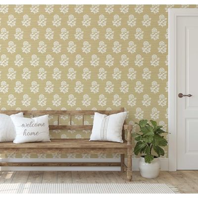 Papel de Parede Floral Étnico Estilo Asiático Autoadesivo, Revestimento Decorativo Fácil para Quarto e Sala - Amarelo - S4Sassy 63,5 cm (L) × 914,4 cm (C) / Amarelo - Vinil Liso