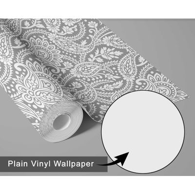 Estampa Floral Paisley - Papel de Parede Vinílico Autoadesivo Estilo Asiático, Decorativo, Fácil DIY para Quarto e Sala, Cinza - S4Sassy 63,5 cm (L) × 914,4 cm (C) / Cinza - Vinil Texturizado