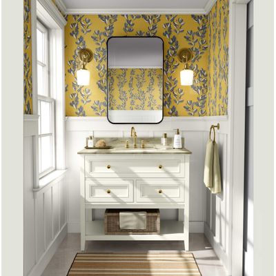Papel de Parede Autoadesivo Estampa Vinha Vintage Amarelo Removível Vinil Descole e Cole para Parede de Destaque da Entrada - S4Sassy 63,5 cm (L) × 152,4 cm (C) / Amarelo - Vinil Texturizado