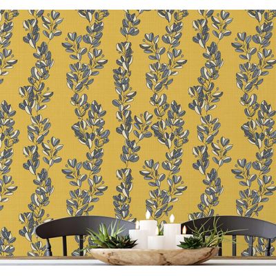 Papel de Parede Autoadesivo Estampa Vinha Vintage Amarelo Removível Vinil Descole e Cole para Parede de Destaque da Entrada - S4Sassy 63,5 cm (L) × 152,4 cm (C) / Amarelo - Vinil Texturizado