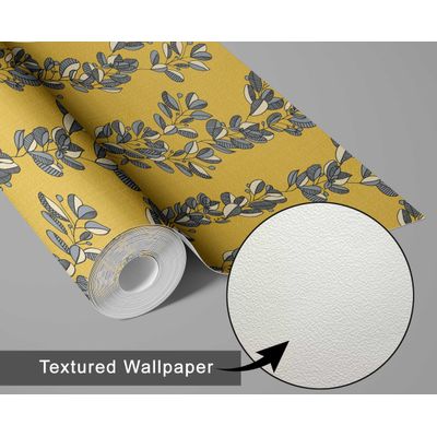 Papel de Parede Autoadesivo Estampa Vinha Vintage Amarelo Removível Vinil Descole e Cole para Parede de Destaque da Entrada - S4Sassy 63,5 cm (L) × 152,4 cm (C) / Amarelo - Vinil Texturizado