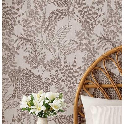Papel de Parede Autoadesivo Decorativo Esboço de Selva Vinílico Impermeável Marrom Removível para Locatários Quarto/Sala de Jantar - S4Sassy 63,5 cm (L) × 152,4 cm (C) / Marrom - Vinil Texturizado