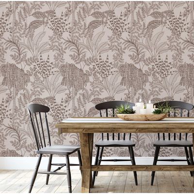 Papel de Parede Autoadesivo Decorativo Esboço de Selva Vinílico Impermeável Marrom Removível para Locatários Quarto/Sala de Jantar - S4Sassy 63,5 cm (L) × 152,4 cm (C) / Marrom - Vinil Texturizado