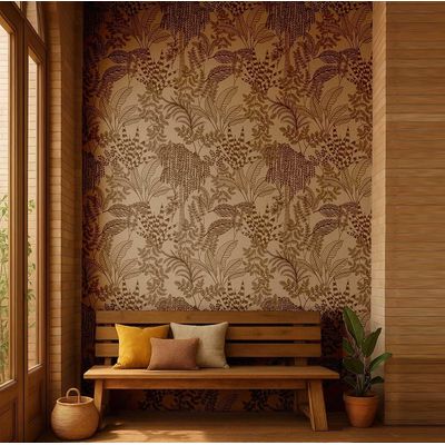 Papel de Parede Autoadesivo Decorativo Esboço de Selva Vinílico Impermeável Marrom Removível para Locatários Quarto/Sala de Jantar - S4Sassy 63,5 cm (L) × 152,4 cm (C) / Marrom - Vinil Texturizado