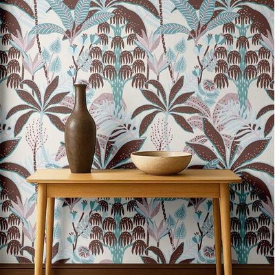 Revestimento de Parede Vinil Autoadesivo, Estampa Tropical de Bananeira Marrom Removível para Banheiro, Lavanderia e Closet - S4Sassy 63,5 cm (L) × 152,4 cm (C) / Marrom - Vinil Texturizado