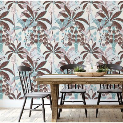 Revestimento de Parede Vinil Autoadesivo, Estampa Tropical de Bananeira Marrom Removível para Banheiro, Lavanderia e Closet - S4Sassy 63,5 cm (L) × 152,4 cm (C) / Marrom - Vinil Texturizado