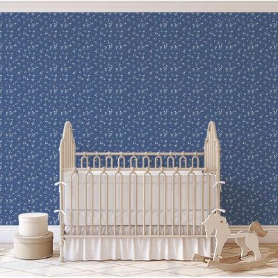 Papel de Parede Autoadesivo Removível Pequeno Floral Meia-Noite Azul para Quarto, Banheiro, Lavanderia e Closet - S4Sassy 63,5 cm (L) × 914,4 cm (C) / Azul - Vinil Liso