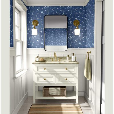 Papel de Parede Autoadesivo Removível Pequeno Floral Meia-Noite Azul para Quarto, Banheiro, Lavanderia e Closet - S4Sassy 63,5 cm (L) × 914,4 cm (C) / Azul - Vinil Liso