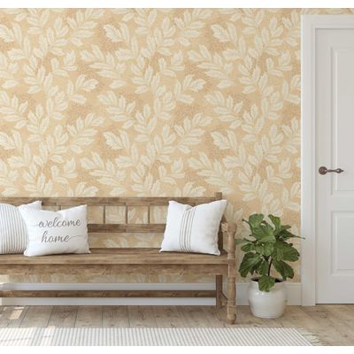 Papel de Parede Vinílico Autoadesivo Motivo Folhagem Clássica Bege Removível DIY para Parede de Entrada Solução Fácil de Decoração - S4sassy 63,5 cm (L) × 914,4 cm (C) / Bege - Vinil Liso