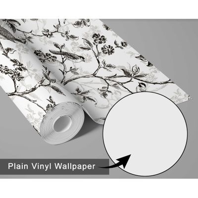Papel de Parede Autoadesivo Preto com Pássaros Vintage e Flores - Vinil Removível Peel-and-Stick para Parede de Entrada - S4sassy 63,5 cm (L) × 609,6 cm (C) / Preto - Vinil Liso