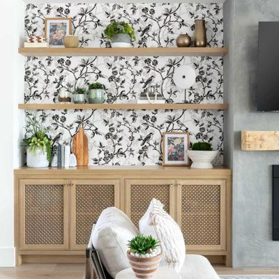 Papel de Parede Autoadesivo Preto com Pássaros Vintage e Flores - Vinil Removível Peel-and-Stick para Parede de Entrada - S4sassy 63,5 cm (L) × 609,6 cm (C) / Preto - Vinil Liso