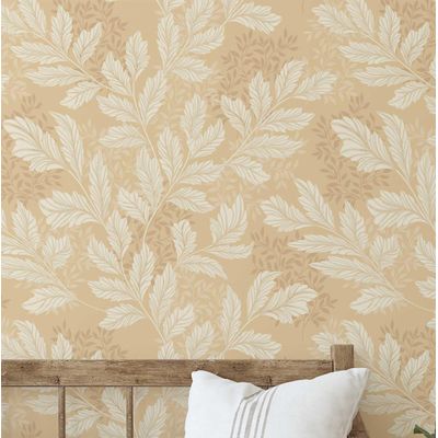 Papel de Parede Vinílico Autoadesivo Motivo Folhagem Clássica Bege Removível DIY para Parede de Entrada Solução Fácil de Decoração - S4sassy 63,5 cm (L) × 152,4 cm (C) / Bege - Vinil Liso