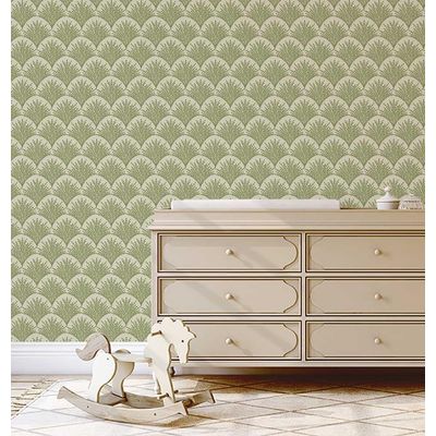 Papel de Parede Autoadesivo Mural com Estampa Botânica Verde em Arco, Papel Contact Removível para Paredes, Entrada e Escritório - S4sassy 63,5 cm (L) × 304,8 cm (C) / Verde - Vinil Texturizado