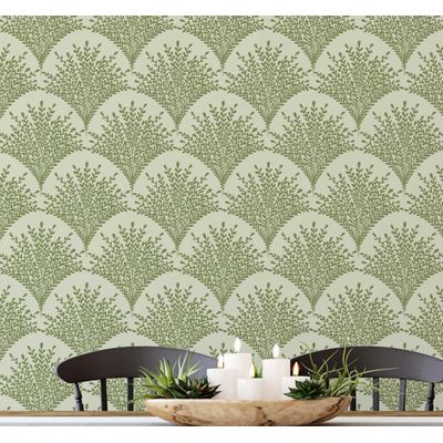Papel de Parede Autoadesivo Mural com Estampa Botânica Verde em Arco, Papel Contact Removível para Paredes, Entrada e Escritório - S4sassy 63,5 cm (L) × 304,8 cm (C) / Verde - Vinil Texturizado