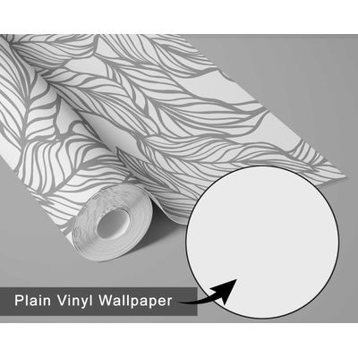Papel de Parede Vinílico Autoadesivo Estampa Folha Tropical à Mão, Impermeável Cinza, Removível para Quartos e Salas, Aluguéis - S4Sassy 63,5 cm (L) × 152,4 cm (C) / Cinza - Vinil Liso