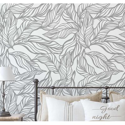 Papel de Parede Vinílico Autoadesivo Estampa Folha Tropical à Mão, Impermeável Cinza, Removível para Quartos e Salas, Aluguéis - S4Sassy 63,5 cm (L) × 152,4 cm (C) / Cinza - Vinil Liso