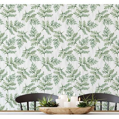 Papel de Parede Autoadesivo Estampa Samambaia Botânica Papel Contact Vinílico Verde Removível para Parede de Entrada Solução Fácil - S4sassy 63,5 cm (L) × 609,6 cm (C) / Verde - Vinil Texturizado