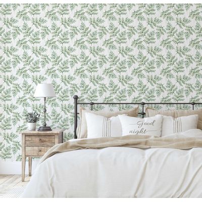 Papel de Parede Autoadesivo Estampa Samambaia Botânica Papel Contact Vinílico Verde Removível para Parede de Entrada Solução Fácil - S4sassy 63,5 cm (L) × 609,6 cm (C) / Verde - Vinil Texturizado