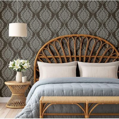 Papel de Parede com Motivo de Folhas Estilo Asiático, Vinil Autoadesivo Decorativo, Revestimento Fácil DIY para Quarto e Sala - S4Sassy 63,5 cm (L) × 914,4 cm (C) / Verde - Vinil Texturizado