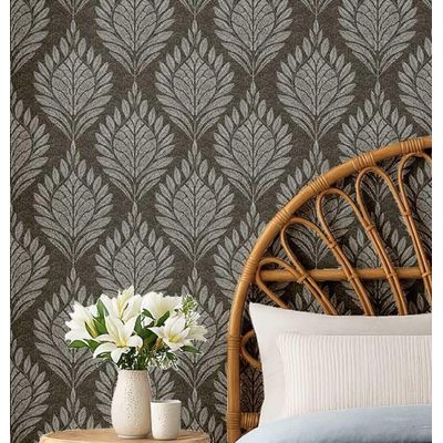 Papel de Parede com Motivo de Folhas Estilo Asiático, Vinil Autoadesivo Decorativo, Revestimento Fácil DIY para Quarto e Sala - S4Sassy 63,5 cm (L) × 914,4 cm (C) / Verde - Vinil Texturizado