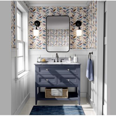 Papel de Parede Autoadesivo com Estampa de Folhas Azul, Vinil Removível DIY para Parede de Entrada, Solução Fácil - S4sassy 63,5 cm (L) × 152,4 cm (C) / Azul - Vinil Texturizado