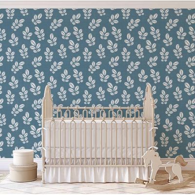 Papel de Parede Autoadesivo Estampa Folhas Azuis, Papel Contact para Paredes, Parede de Entrada, Decoração de Escritório - S4sassy 63,5 cm (L) × 152,4 cm (C) / Azul - Vinil Texturizado