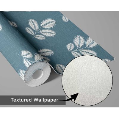 Papel de Parede Autoadesivo Estampa Folhas Azuis, Papel Contact para Paredes, Parede de Entrada, Decoração de Escritório - S4sassy 63,5 cm (L) × 152,4 cm (C) / Azul - Vinil Texturizado