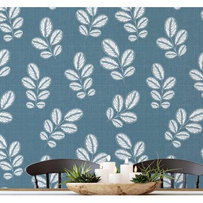 Papel de Parede Autoadesivo Estampa Folhas Azuis, Papel Contact para Paredes, Parede de Entrada, Decoração de Escritório - S4sassy 63,5 cm (L) × 152,4 cm (C) / Azul - Vinil Texturizado