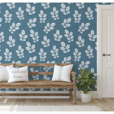 Papel de Parede Autoadesivo Estampa Folhas Azuis, Papel Contact para Paredes, Parede de Entrada, Decoração de Escritório - S4sassy 63,5 cm (L) × 152,4 cm (C) / Azul - Vinil Texturizado