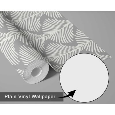 Papel de Parede Vinílico Autoadesivo Estampa Folha de Pinheiro Monocromo Cinza Impermeável Para Dormitório, Sala e Locatários - S4Sassy 63,5 cm (L) × 304,8 cm (C) / Cinza - Vinil Texturizado