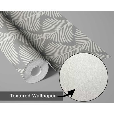 Papel de Parede Vinílico Autoadesivo Estampa Folha de Pinheiro Monocromo Cinza Impermeável Para Dormitório, Sala e Locatários - S4Sassy 63,5 cm (L) × 304,8 cm (C) / Cinza - Vinil Texturizado