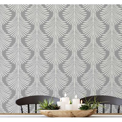 Papel de Parede Vinílico Autoadesivo Estampa Folha de Pinheiro Monocromo Cinza Impermeável Para Dormitório, Sala e Locatários - S4Sassy 63,5 cm (L) × 304,8 cm (C) / Cinza - Vinil Texturizado