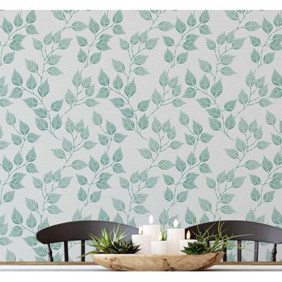Papel de Parede Autoadesivo Removível Estampa de Vinhas com Folhagem Verde, Vinil DIY para Parede de Entrada e Escritório - S4sassy 63,5 cm (L) × 304,8 cm (C) / Verde - Vinil Texturizado