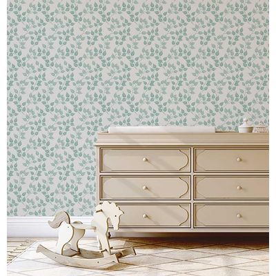 Papel de Parede Autoadesivo Removível Estampa de Vinhas com Folhagem Verde, Vinil DIY para Parede de Entrada e Escritório - S4sassy 63,5 cm (L) × 304,8 cm (C) / Verde - Vinil Texturizado