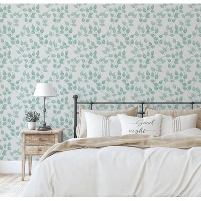 Papel de Parede Autoadesivo Removível Estampa de Vinhas com Folhagem Verde, Vinil DIY para Parede de Entrada e Escritório - S4sassy 63,5 cm (L) × 304,8 cm (C) / Verde - Vinil Texturizado