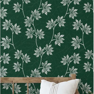 Papel de Parede Autoadesivo Destacar e Colar com Estampa de Folhas Verdes para Parede de Destaque na Entrada e Escritório Solução - S4sassy 63,5 cm (L) × 152,4 cm (C) / Verde - Vinil Texturizado
