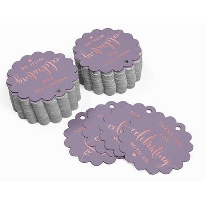 Obrigado por Celebrar Conosco - Etiquetas Foil para Lembrancinhas - Chá de Noiva/Chá de Bebê/Aposentadoria/Casamento/Aniversário - Inkdotpot 100 Etiquetas Metalizadas / Roxo - Ouro Rosé