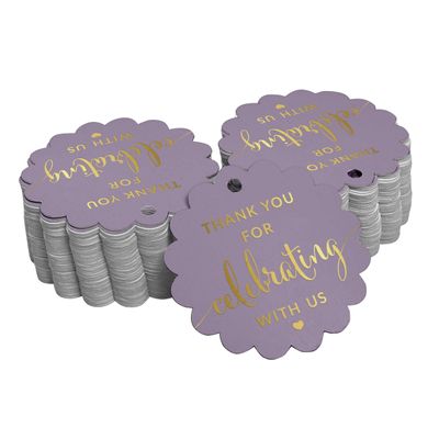 Obrigado por Celebrar Conosco - Etiquetas Foil para Lembrancinhas - Chá de Noiva/Chá de Bebê/Aposentadoria/Casamento/Aniversário - Inkdotpot 100 Etiquetas Metalizadas / Roxo - Ouro Rosé