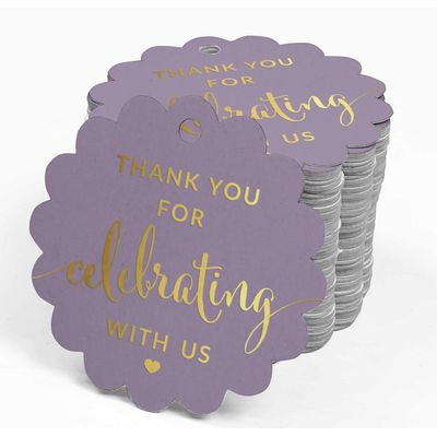 Obrigado por Celebrar Conosco - Etiquetas Foil para Lembrancinhas - Chá de Noiva/Chá de Bebê/Aposentadoria/Casamento/Aniversário - Inkdotpot 100 Etiquetas Metalizadas / Roxo - Ouro Rosé