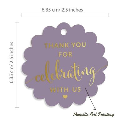 Obrigado por Celebrar Conosco - Etiquetas Foil para Lembrancinhas - Chá de Noiva/Chá de Bebê/Aposentadoria/Casamento/Aniversário - Inkdotpot 100 Etiquetas Metalizadas / Roxo - Ouro Rosé